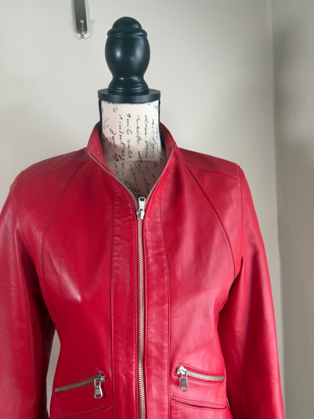 Women’s Red Leather Zip-Front Jacket - Picture 2 of 8